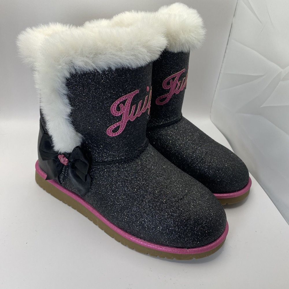 Juicy Couture Boots Girls Size 4M Faux Fur Black pink trim